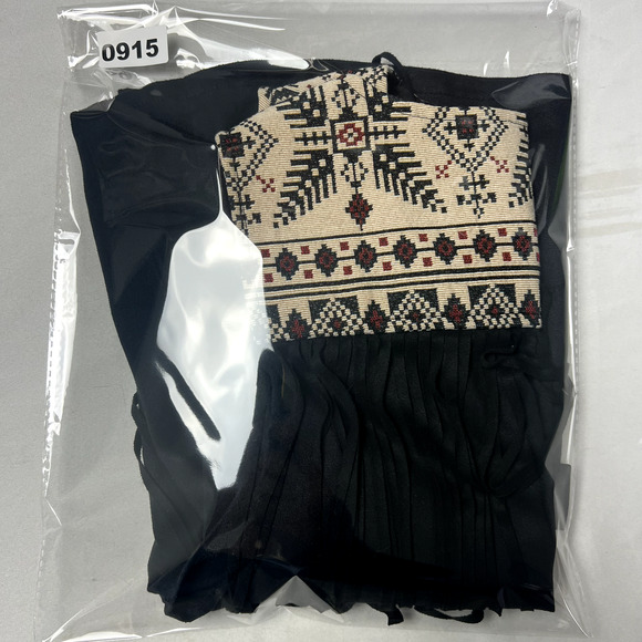 Flying Tomato Small Black Aztec Southwestern Open Vest Faux Suede Fringe Boho - Picture 8 of 9